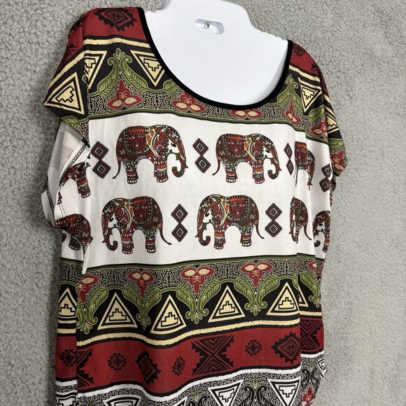 Top love J Blouse Women Sleeveless Elephant Print sz XL grunge All over print - Picture 2 of 9
